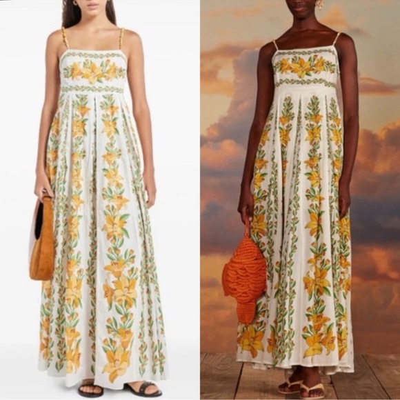 knee length dresses for ladies Green Tropical Dream Draped Organic Cotton Maxi Dress main image 0
